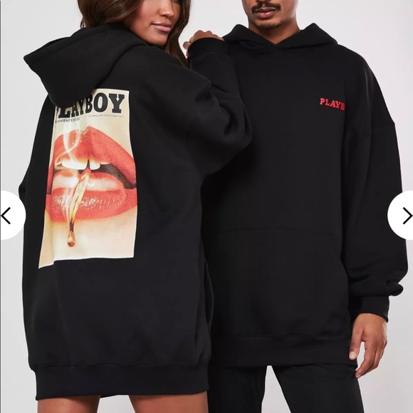 Missguided Tops - missguided x playboy oversized black hoodie lips